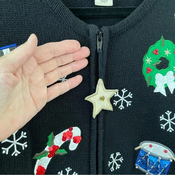 Bechamel Petites Women’s Ugly Christmas Sweater VTG Y2K 80’s sequin embroidered - Picture 3 of 6
